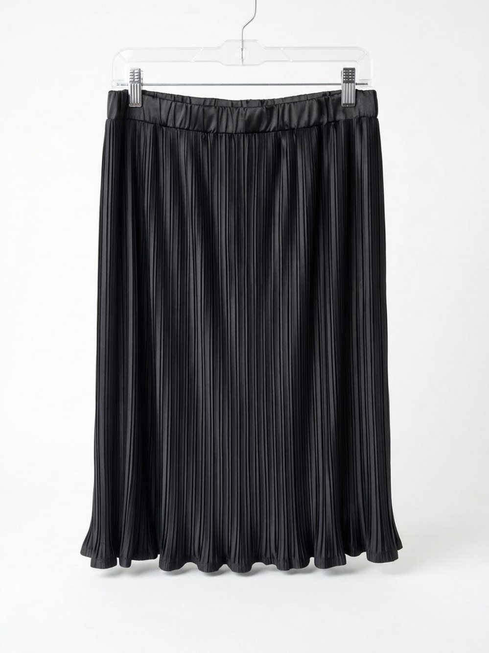 Dennis by Dennis Basso Black Satin Pleated Midi Skirt XL Dark Academia Goth